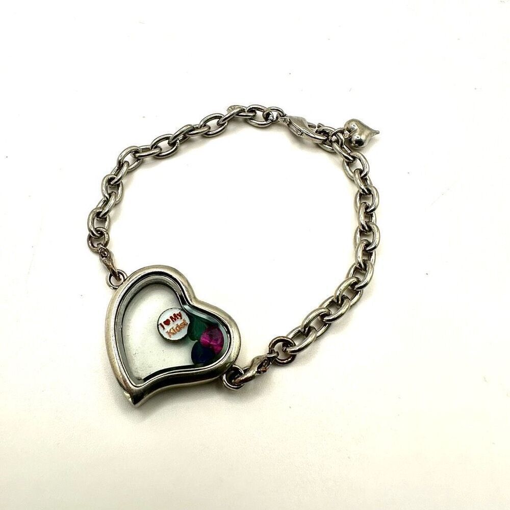 Heart I love my kids floating charms locket glass  bracelet